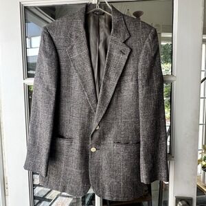 Vintage Barrister Men's 38R Plaid Woven Gray Silk Blend Blazer Jacket Sport Coat